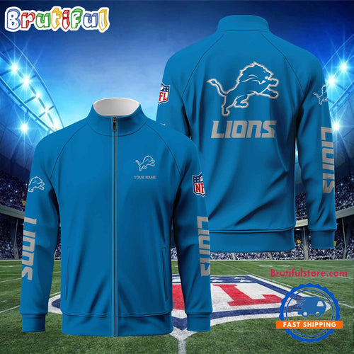 NFL Detroit Lions Football Logo Team Standing Neck Zipper Jacket, Custom Football Zipper Jacket