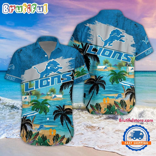 NFL Detroit Lions Palm Tree Summer Beach Aloha Hawaiian Shirt