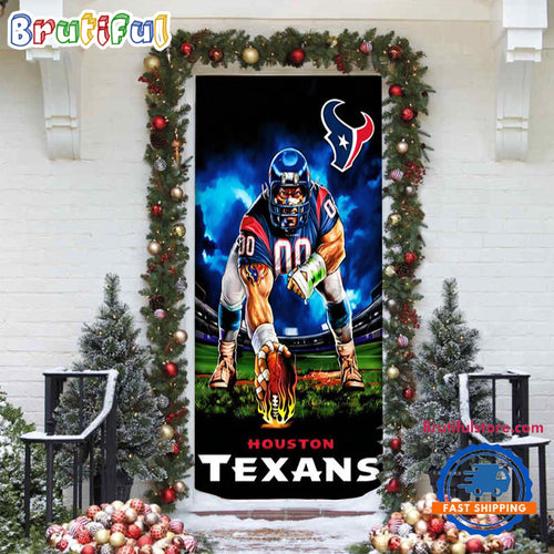 NFL Houston Texans Football Team Christmas Door Cover, Football Xmas Door Covers
