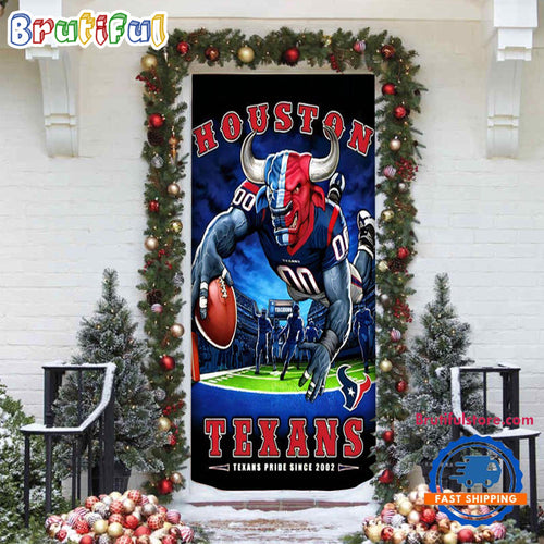 NFL Houston Texans Mascot Christmas Door Cover, Football Xmas Door Wrap