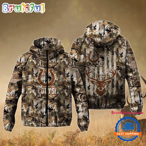 NFL Indianapolis Colts Football Camo Hunting Deer Windbreaker Outdoor Jacket