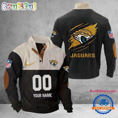 NFL Jacksonville Jaguars Football Team Custom Name And Number Buttoned Collar Sweatshirt