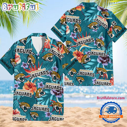 NFL Jacksonville Jaguars Football Team Flower Summer Design Hawaiian Button Shirt