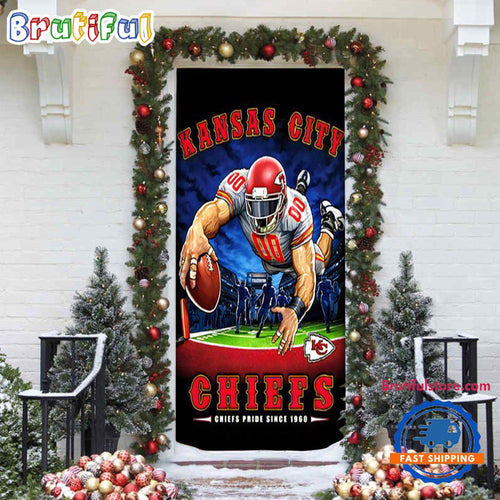 NFL Kansas City Chiefs Football Team Christmas Door Cover, Football Xmas Door Covers
