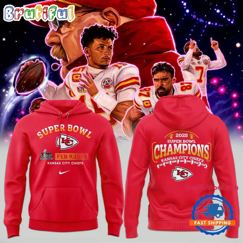 NFL Kansas City Chiefs Super Bowl LIX 2025 Champions New Design Red Hoodie