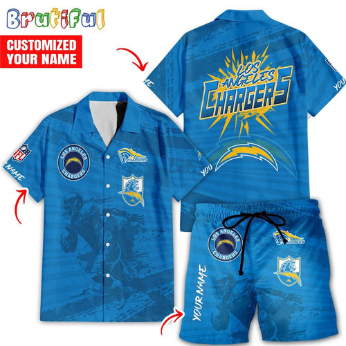 NFL Los Angeles Chargers Combo Hawaiian Shirt And Shorts, Football Summer Beach Hawaiian Sets