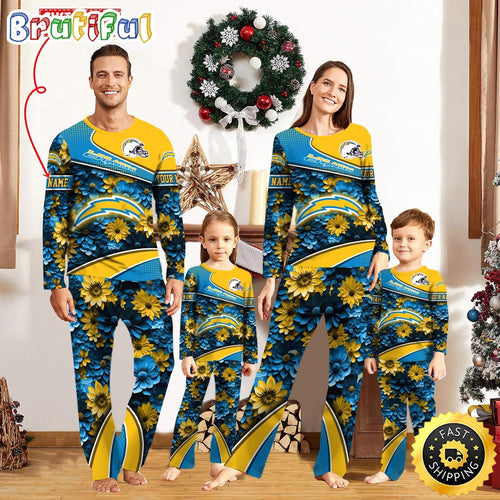 NFL Los Angeles Chargers Pajamas Flower Sports For Family Custom Name Pajamas