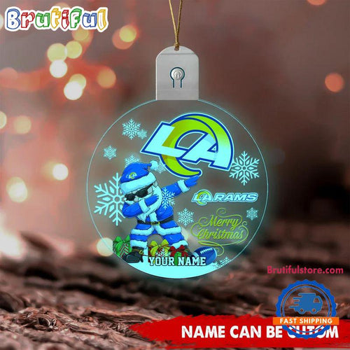NFL Los Angeles Rams Football Team Christmas Santa Claus Circle Led Acrylic Ornament