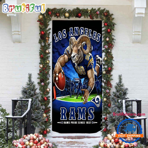 NFL Los Angeles Rams Mascot Football Christmas Door Cover, Football Xmas Door Cover