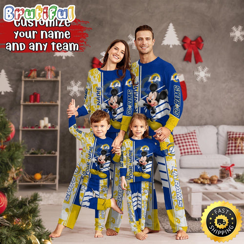 NFL Los Angeles Rams Pajamas Mickey Mouse For Family Custom Name Pajamas