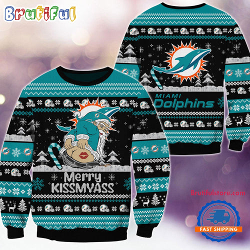 Miami Dolphins NFL 2024 Merrykissmyass Funny Santa Claus Christmas Ugly Sweater