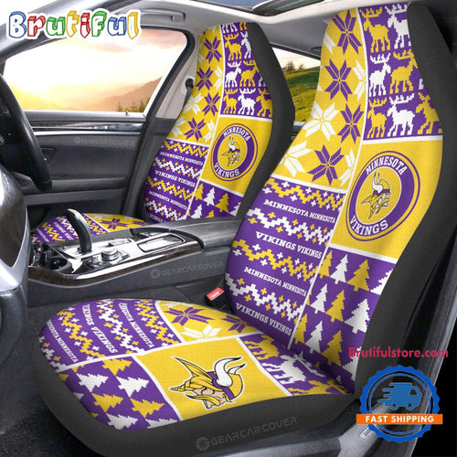 NFL Minnesota Vikings Design Christmas Car Seat Covers, Football Xmas Car Decor