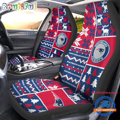 NFL New England Patriots Design Christmas Car Seat Covers, Football Xmas Car Decor
