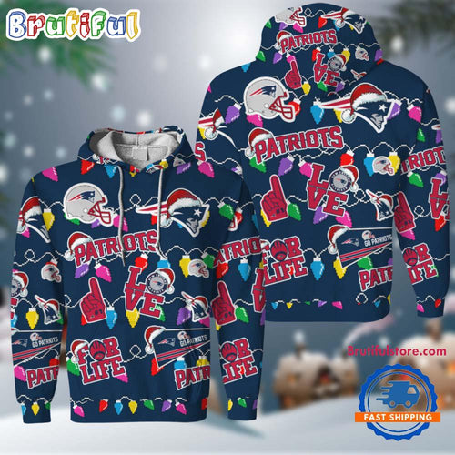 NFL New England Patriots Love For Life Football Team Merry Christmas Hoodie Shirt