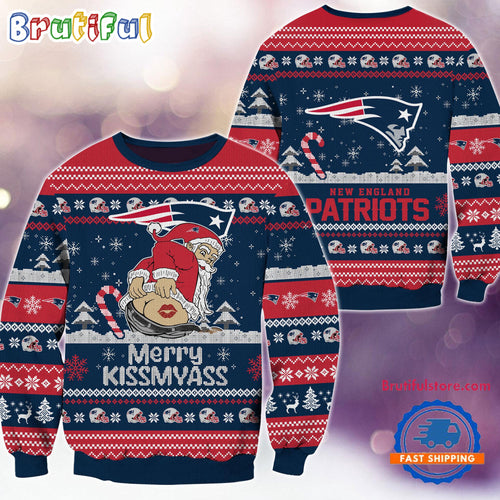 New England Patriots NFL 2024 Merrykissmyass Funny Santa Claus Christmas Ugly Sweater