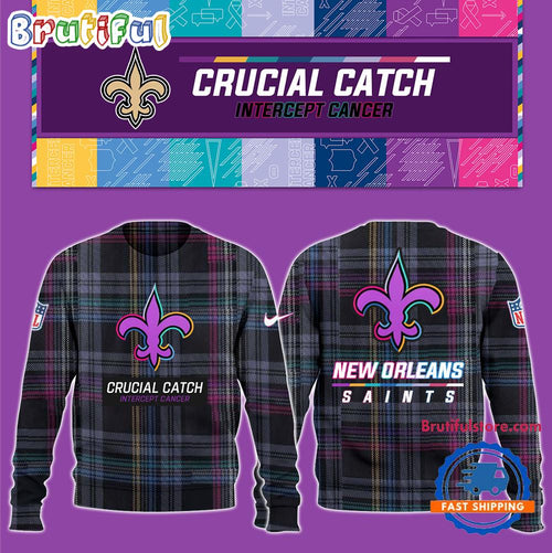 NFL New Orleans Saints Football Crucial Catch Intercept Cancer Design New Unisex Sweatshirt, Hoodie, TShirt