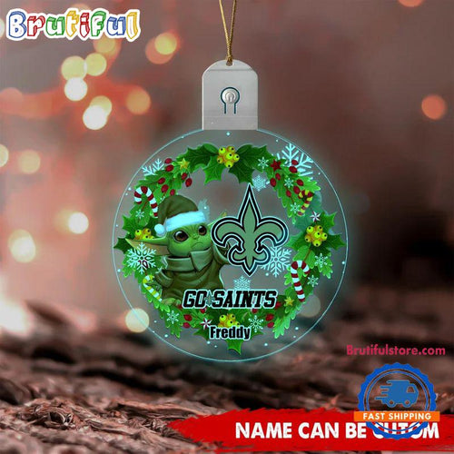 NFL New Orleans Saints Special Baby Yoda SW Movies Christmas Circle Led Acrylic Ornament