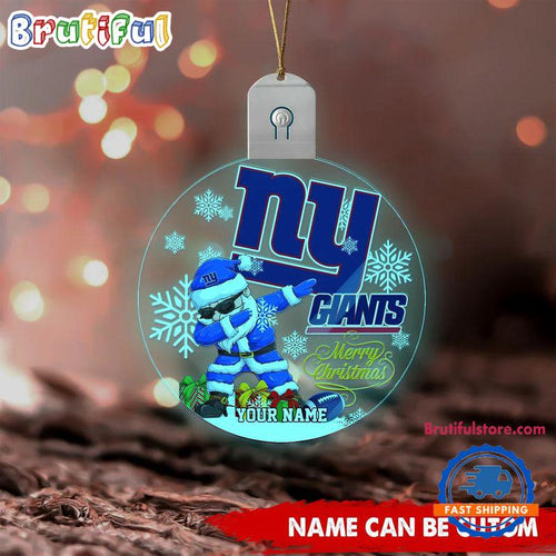 NFL New York Giants Football Team Christmas Santa Claus Circle Led Acrylic Ornament