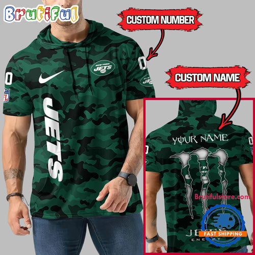 NFL New York Jets Custom Name Camo Sleeveless Hoodie Design