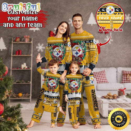 NFL Pittsburgh Steelers Pajamas Christmas For Family Custom Name Pajamas