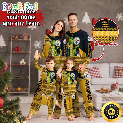 NFL Pittsburgh Steelers Pajamas Christmas Sports For Family Custom Name Pajamas
