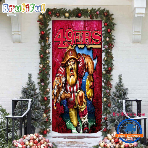NFL San Francisco 49ers Mascot Christmas Door Cover, Football Door Cover