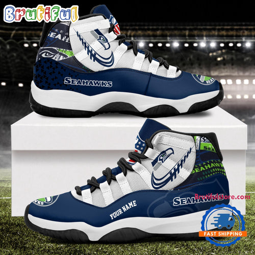 NFL Seattle Seahawks Football Team Custom Air Jordan 11 Shoes