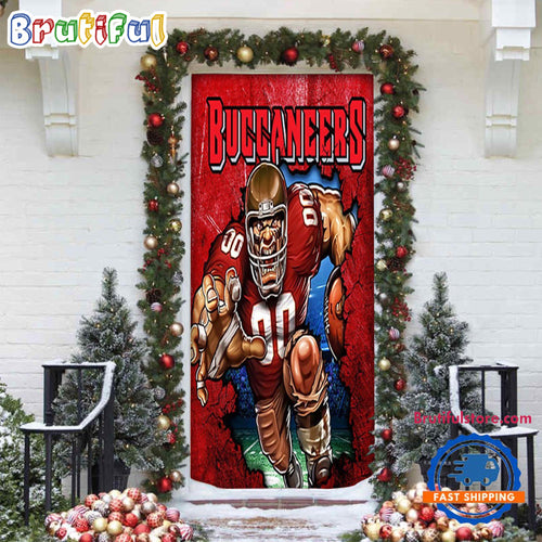 NFL Tampa Bay Buccaneers Football Team Christmas Door Cover, Football Christmas Door Wrap