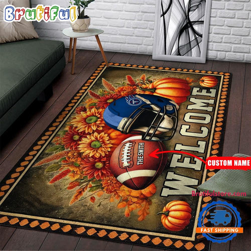 NFL Tennessee Titans Pumpkin Flower Football Halloween Rectangle Rug