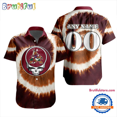 NHL Arizona Coyotes Grateful Dead Tie-Dye Hawaiian Design Button Shirt