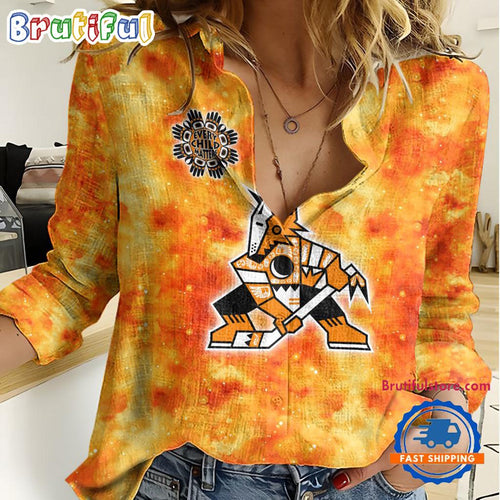 NHL Arizona Coyotes Hockey Team Orange Design Women’s Casual Shirt