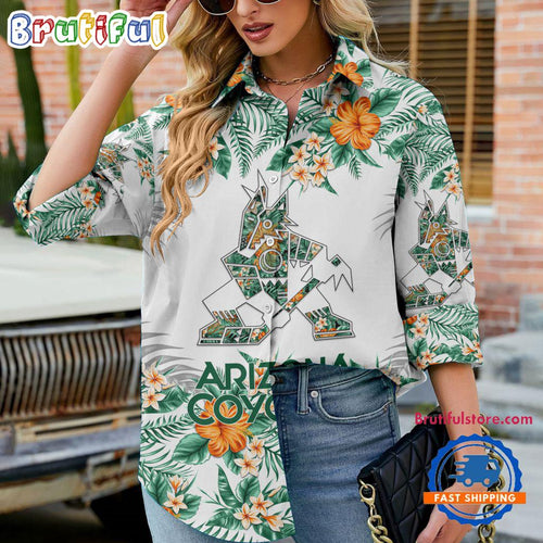 NHL Arizona Coyotes Special Hockey Team Hawaiian Design Women’s Casual Shirt
