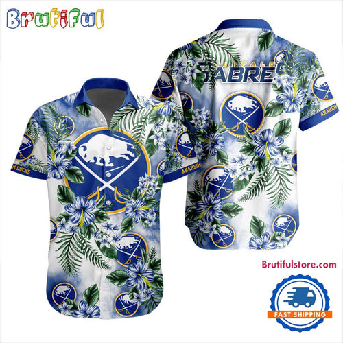 NHL Buffalo Sabres Hockey Tropical Flower Hawaiian Design Button Shirt