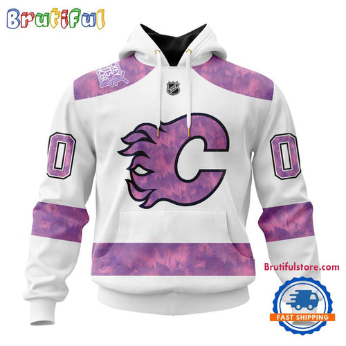 NHL Calgary Flames Personalized Hockey Fight Cancer Design Limited New Hoodie, Hockey Fight Cancer 3D Shirt