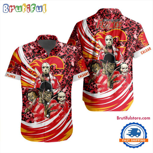 NHL Calgary Flames Special Movies Character Halloween Design Hawaiian Button Shirt