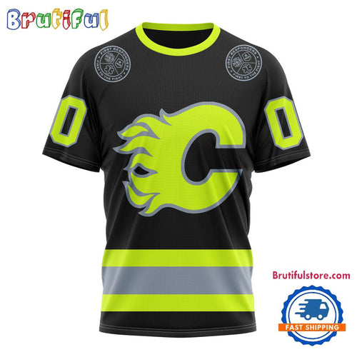 NHL Calgary Flames Specialized FireFighter Uniforms Color Design T Shirt