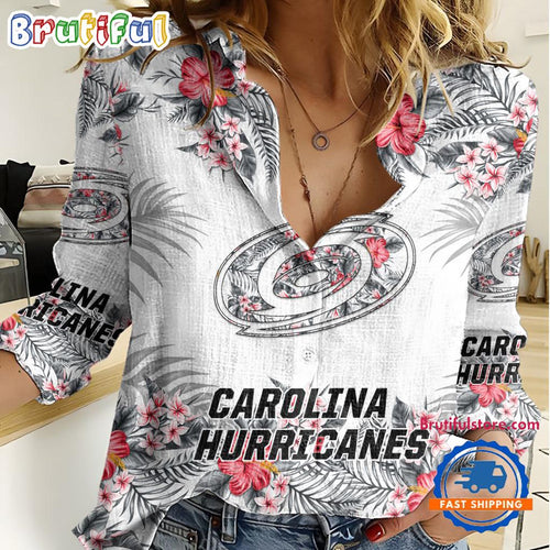 NHL Carolina Hurricanes Hockey Team Hawaiian Design Women’s Casual Shirt