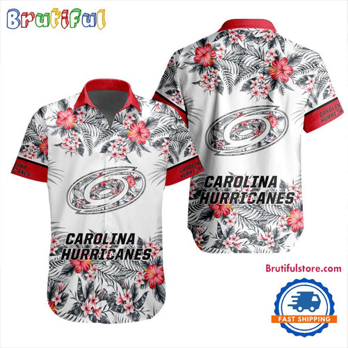 NHL Carolina Hurricanes Special Flower Tropical Design Hawaiian Button Shirt