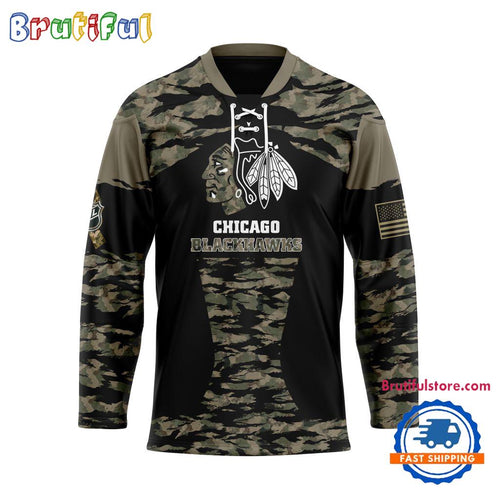 NHL Chicago Blackhawks Custom Honoring Veterans Camo Hockey Jersey