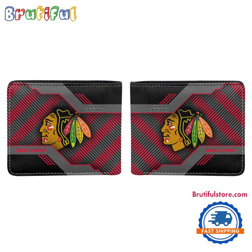 NHL Chicago Blackhawks Hockey Logo Team Personalized Name Black Men’s Wallet