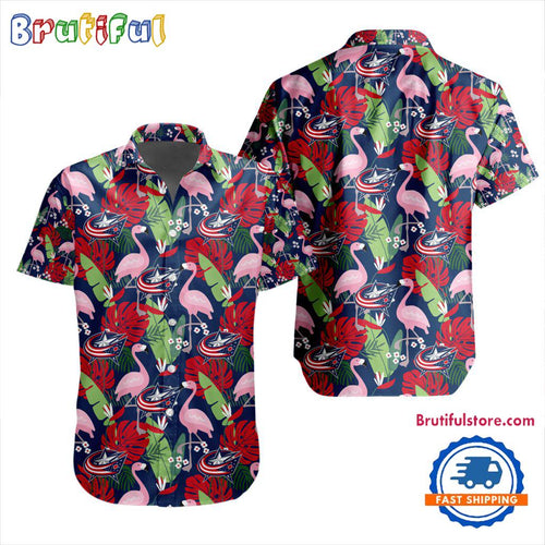 NHL Columbus Blue Jackets Special Flamingo Hawaiian Design Button Shirt