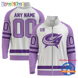NHL Columbus Blue Jackets Special Hockey Fight Cancer Standing Neck Zipper Jacket