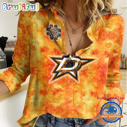 NHL Dallas Stars Hockey Team Orange Design Women’s Casual Shirt