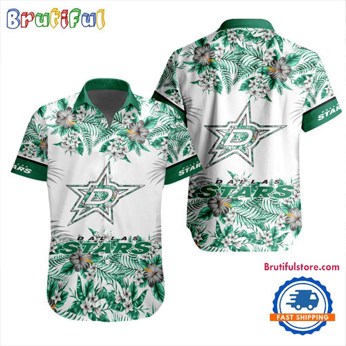 NHL Dallas Stars Special Flower Tropical Design Hawaiian Button Shirt