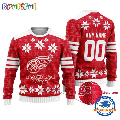 NHL Detroit Red Wings Hockey Snow Christmas Ugly Sweater
