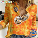 NHL Detroit Red Wings Hockey Team Orange Design Women’s Casual Shirt