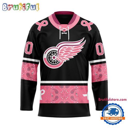 NHL Detroit Red Wings In October We Wear Pink Breast Cancer Design Hockey Jersey