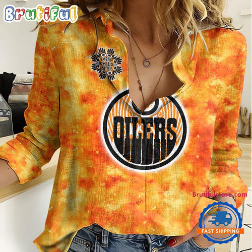 NHL Edmonton Oilers Hockey Team Orange Design Women’s Casual Shirt