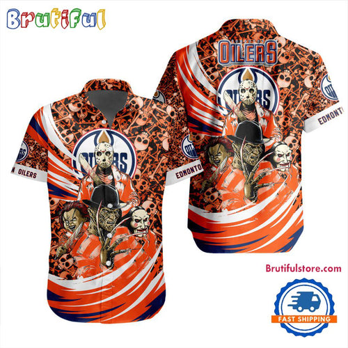 NHL Edmonton Oilers Special Movies Character Halloween Design Hawaiian Button Shirt