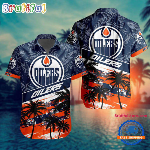 NHL Edmonton Oilers Special Palm Tree Hawaiian Button Shirt